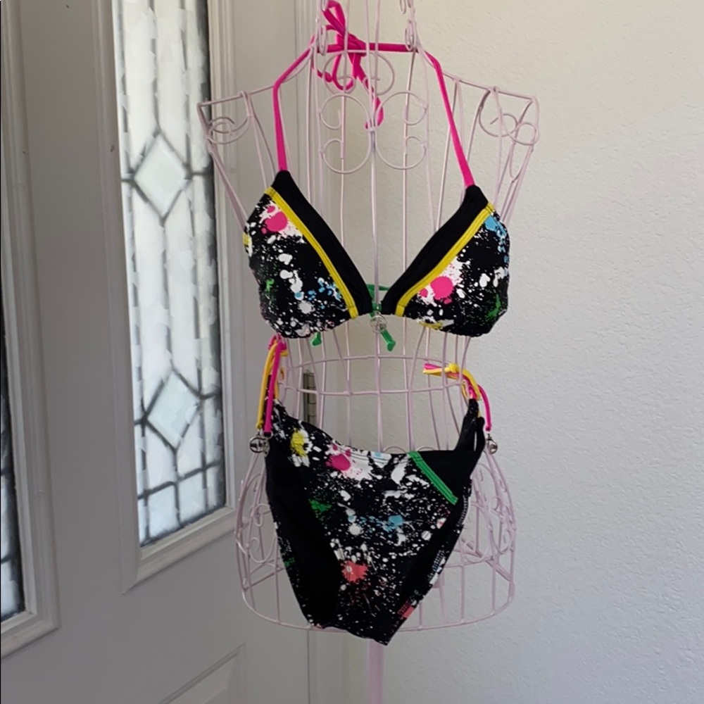 Split multi colored bikini M top, L cheeky bottom